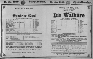 Theaterzettel (Oper und Burgtheater in Wien) 18770305 Seite: 1