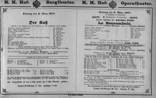 Theaterzettel (Oper und Burgtheater in Wien) 18770306 Seite: 1