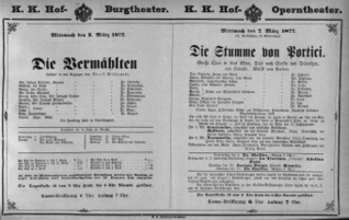 Theaterzettel (Oper und Burgtheater in Wien) 18770307 Seite: 1