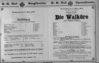 Theaterzettel (Oper und Burgtheater in Wien) 18770308 Seite: 1