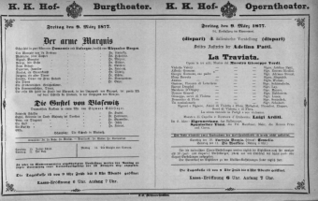 Theaterzettel (Oper und Burgtheater in Wien) 18770309 Seite: 1