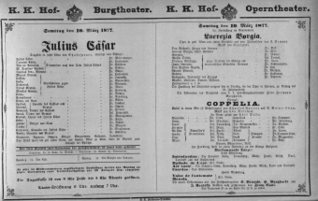 Theaterzettel (Oper und Burgtheater in Wien) 18770310 Seite: 1