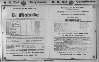 Theaterzettel (Oper und Burgtheater in Wien) 18770315 Seite: 1