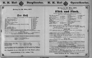 Theaterzettel (Oper und Burgtheater in Wien) 18770316 Seite: 1