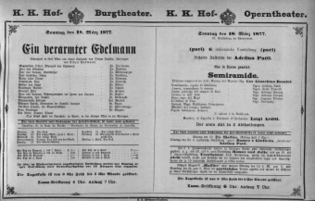 Theaterzettel (Oper und Burgtheater in Wien) 18770318 Seite: 1