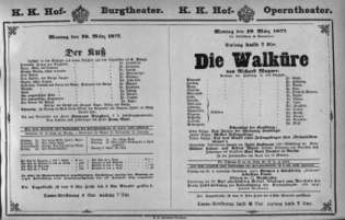 Theaterzettel (Oper und Burgtheater in Wien) 18770319 Seite: 1