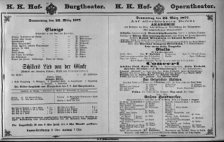 Theaterzettel (Oper und Burgtheater in Wien) 18770322 Seite: 1