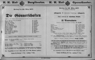 Theaterzettel (Oper und Burgtheater in Wien) 18770323 Seite: 1