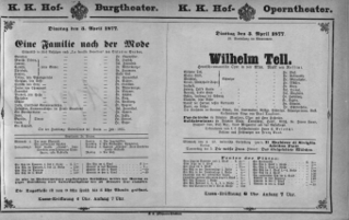 Theaterzettel (Oper und Burgtheater in Wien) 18770403 Seite: 1