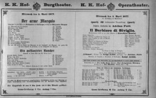 Theaterzettel (Oper und Burgtheater in Wien) 18770404 Seite: 1