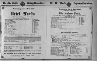 Theaterzettel (Oper und Burgtheater in Wien) 18770405 Seite: 1