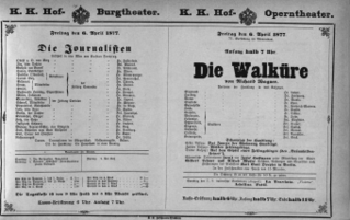 Theaterzettel (Oper und Burgtheater in Wien) 18770406 Seite: 1