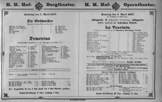 Theaterzettel (Oper und Burgtheater in Wien) 18770407 Seite: 1