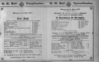Theaterzettel (Oper und Burgtheater in Wien) 18770409 Seite: 1