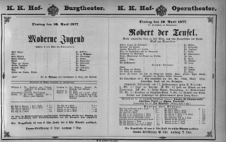 Theaterzettel (Oper und Burgtheater in Wien) 18770410 Seite: 1