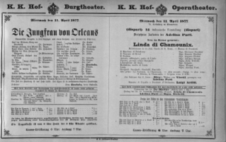 Theaterzettel (Oper und Burgtheater in Wien) 18770411 Seite: 1