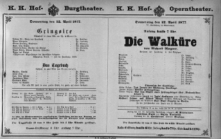 Theaterzettel (Oper und Burgtheater in Wien) 18770412 Seite: 1