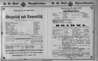 Theaterzettel (Oper und Burgtheater in Wien) 18770414 Seite: 1