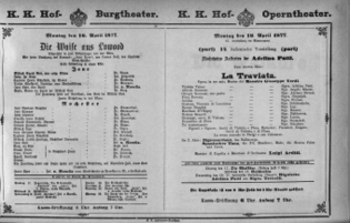 Theaterzettel (Oper und Burgtheater in Wien) 18770416 Seite: 1