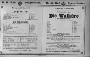 Theaterzettel (Oper und Burgtheater in Wien) 18770417 Seite: 1