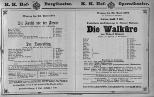 Theaterzettel (Oper und Burgtheater in Wien) 18770423 Seite: 1