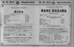 Theaterzettel (Oper und Burgtheater in Wien) 18770424 Seite: 1
