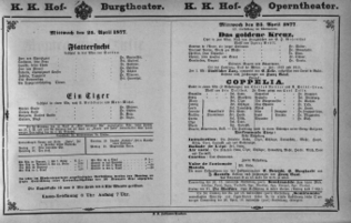 Theaterzettel (Oper und Burgtheater in Wien) 18770425 Seite: 1