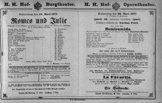 Theaterzettel (Oper und Burgtheater in Wien) 18770426 Seite: 1