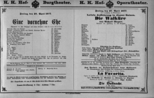 Theaterzettel (Oper und Burgtheater in Wien) 18770427 Seite: 1