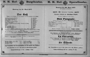 Theaterzettel (Oper und Burgtheater in Wien) 18770428 Seite: 1