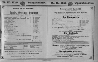 Theaterzettel (Oper und Burgtheater in Wien) 18770429 Seite: 1