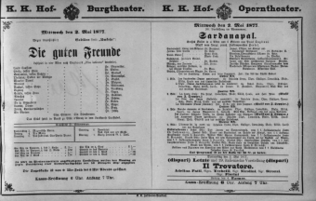 Theaterzettel (Oper und Burgtheater in Wien) 18770502 Seite: 1