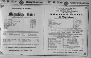 Theaterzettel (Oper und Burgtheater in Wien) 18770503 Seite: 1