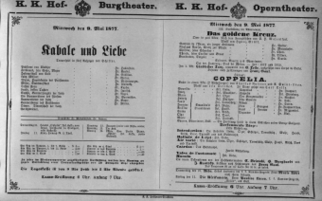 Theaterzettel (Oper und Burgtheater in Wien) 18770509 Seite: 1