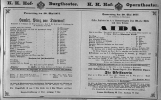 Theaterzettel (Oper und Burgtheater in Wien) 18770510 Seite: 1