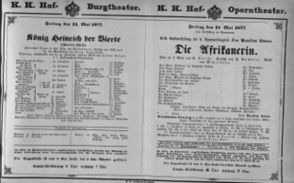 Theaterzettel (Oper und Burgtheater in Wien) 18770511 Seite: 1