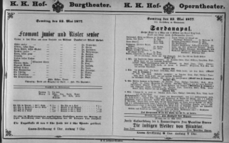 Theaterzettel (Oper und Burgtheater in Wien) 18770512 Seite: 1