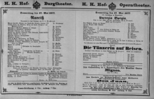 Theaterzettel (Oper und Burgtheater in Wien) 18770517 Seite: 1