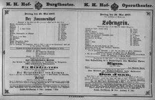 Theaterzettel (Oper und Burgtheater in Wien) 18770518 Seite: 1