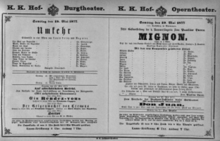 Theaterzettel (Oper und Burgtheater in Wien) 18770519 Seite: 1