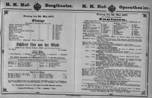 Theaterzettel (Oper und Burgtheater in Wien) 18770522 Seite: 1