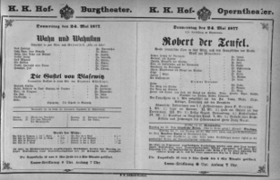 Theaterzettel (Oper und Burgtheater in Wien) 18770524 Seite: 1