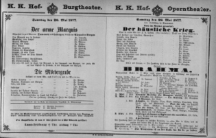 Theaterzettel (Oper und Burgtheater in Wien) 18770526 Seite: 1