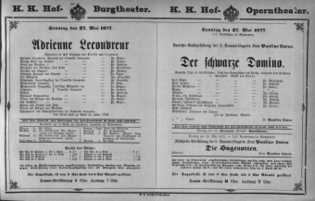 Theaterzettel (Oper und Burgtheater in Wien) 18770527 Seite: 1