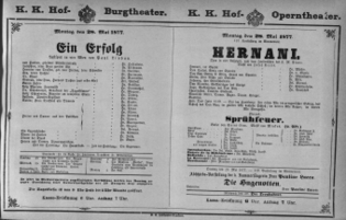Theaterzettel (Oper und Burgtheater in Wien) 18770528 Seite: 1