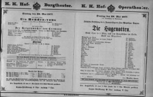 Theaterzettel (Oper und Burgtheater in Wien) 18770529 Seite: 1