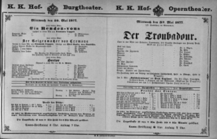 Theaterzettel (Oper und Burgtheater in Wien) 18770530 Seite: 1