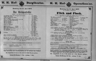 Theaterzettel (Oper und Burgtheater in Wien) 18770602 Seite: 1