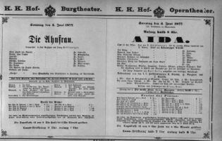 Theaterzettel (Oper und Burgtheater in Wien) 18770603 Seite: 1