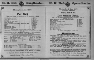 Theaterzettel (Oper und Burgtheater in Wien) 18770604 Seite: 1